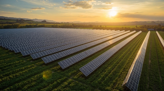 A solar panels in a field
AI-generated content may be incorrect.