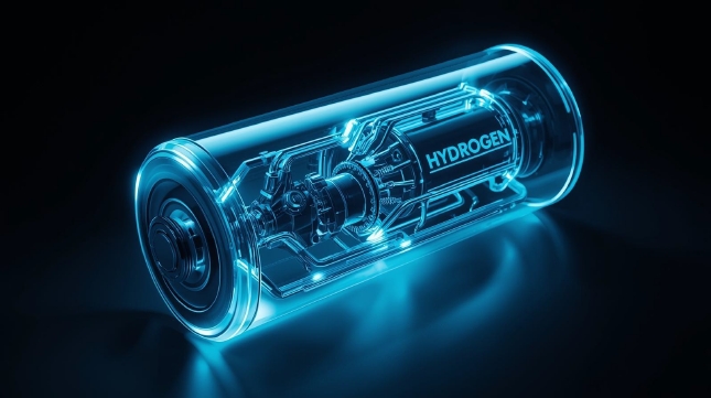 A blue light on a transparent cylinder
AI-generated content may be incorrect.